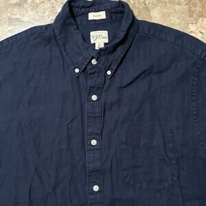 J Crew Shirt Mens Large Classic Fit Blue Irish Linen Short Sleeve Button Baird